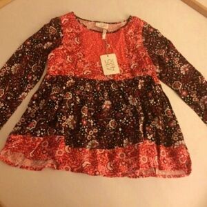 Matilda Jane Boho Floral Patchwork Long-Sleeve Top - Red & Brown - NWT Size 12